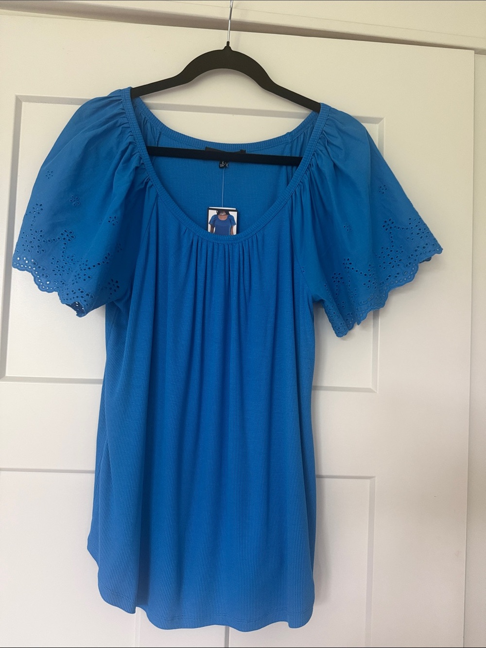 NWT L  Steve Madden Blue Women's Puff Sleeve Top